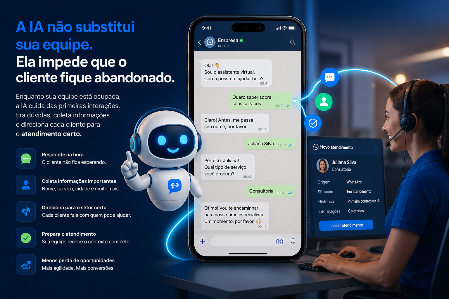 IA do Atendenexi apoiando o atendimento no WhatsApp